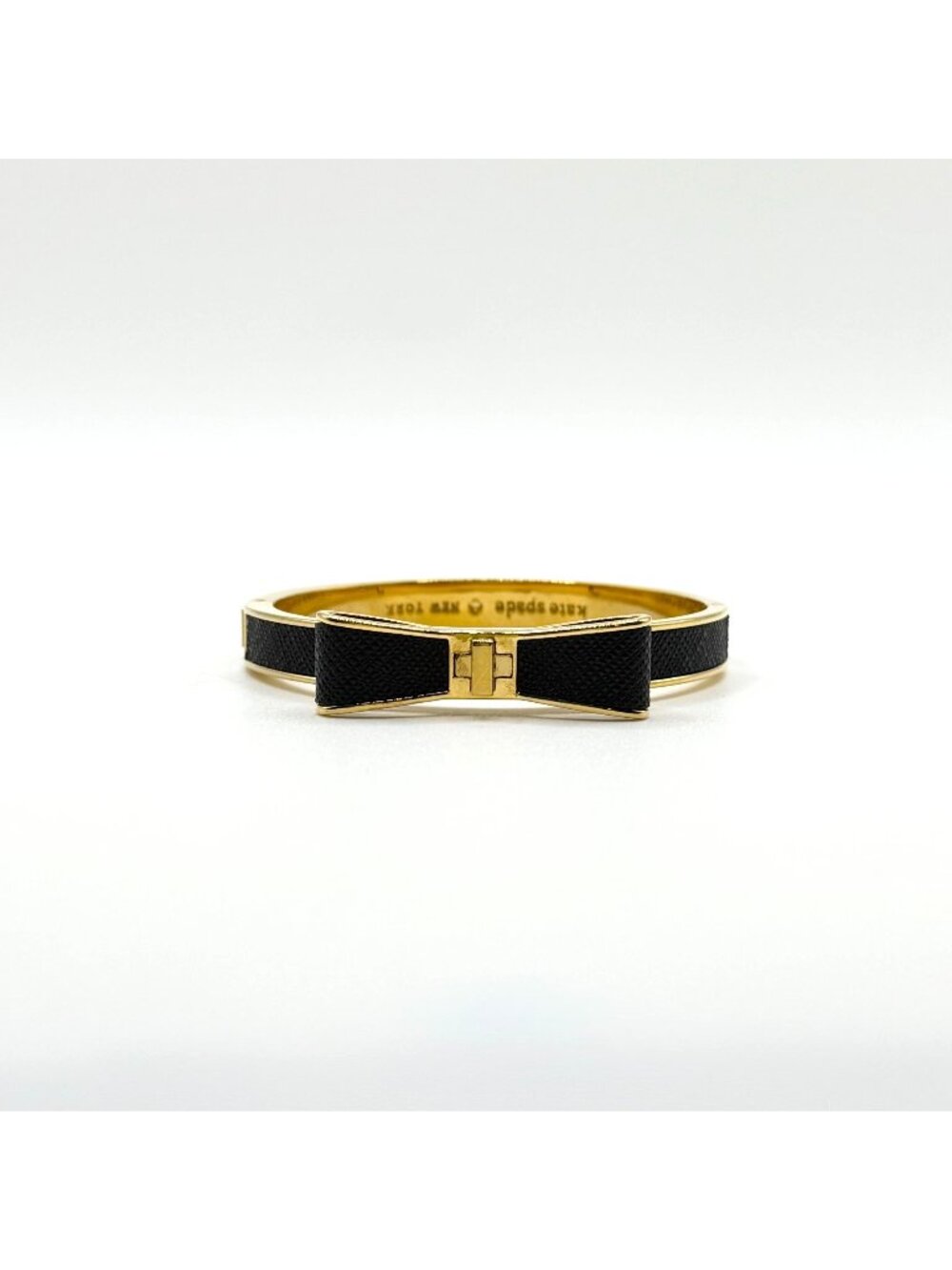 Kate Spade Gold-Tone Black Bow Leather Bangle Bracelet